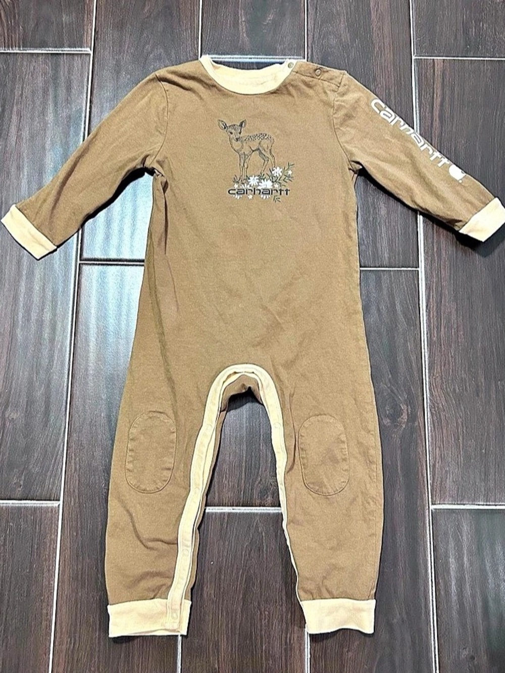 Carhartt Baby Deer One Piece Romper 24M Long Sleeve Snap Floral Boho Logo Preppy